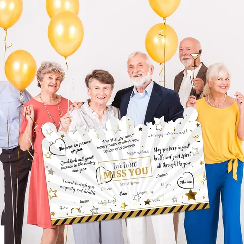 Miniatura 3 de Tiamon Tarjeta de felicitación de jubilación grande de 25 x 16 pulgadas, libro de invitados gigante de plástico, tarjeta de feliz jubilación, libro