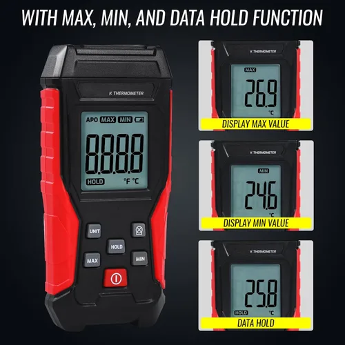Miniatura 3 de Termómetro digital tipo K con dos sondas de termopar, -328°F ~ 2501°F Termómetro de termopar de un solo canal, medidor de temperatura HVAC