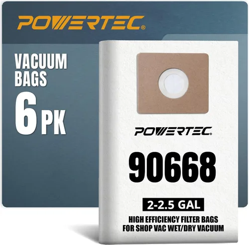 POWERTEC 90668 Bolsas de vacío para tiendas, 6 unidades, para aspiradora de tienda tipo B 9066800, 9066833, bolsas de filtro 9066833, reemplazo de