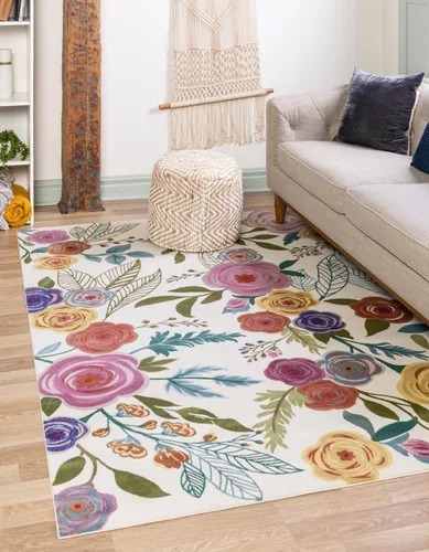 Miniatura 16 de Unique Loom Blossom Collection - Alfombra Ashley (2' 7" x 12' 2", alfombra de pasillo, azul/oliva)