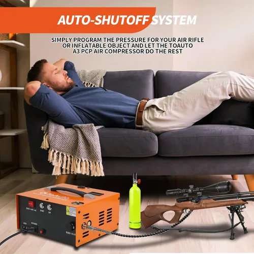 Miniatura 5 de TOAUTO A2X - Compresor de aire PCP mejorado, arranque con un botón, parada automática, portátil de 4500 Psi/30 Mpa, sin aceite/agua, compresor HPA