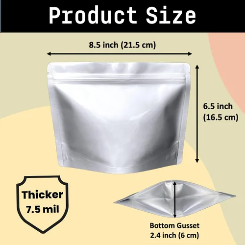 Miniatura 4 de Paquete de 50 bolsas de pie de Mylar de 7.5 mil, 8.5 x 6.5 pulgadas, resellables, a prueba de olores, resistentes al agua caliente, bolsas