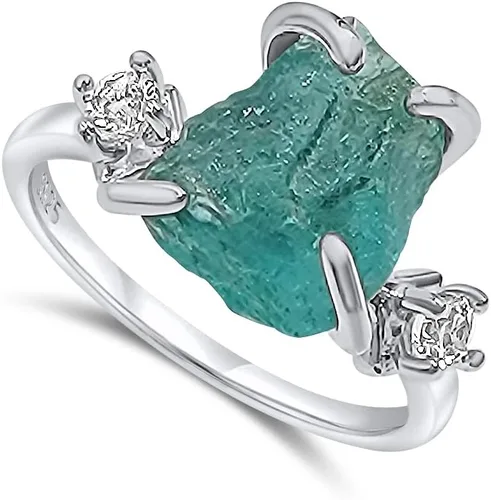 Miniatura 31 de Anillo de cristal crudo real con piedra natal, plata de ley, oro blanco, regalo de joyería para ella, regalo de Navidad, Día de la Madre