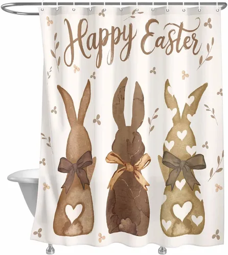 Miniatura 20 de LooPoP Cortina de ducha de Pascua con ganchos, tela impermeable, diseño de flores, zanahoria, conejo, juego de cortinas de ducha para baño, bañeras