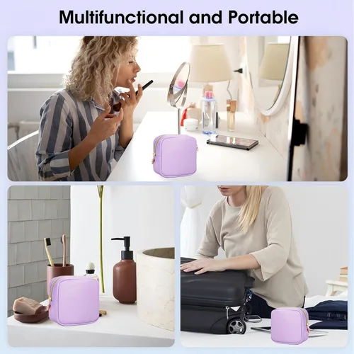Miniatura 6 de Wandering Nature Pequeña bolsa de maquillaje para bolso, bolsa de cosméticos con cremallera para mujer, bolsa de viaje de cuero vegano ecológico