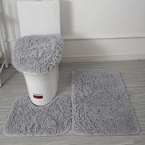 Miniatura 12 de Juego de 3 tapetes de baño para baño, suaves, antideslizantes, suaves, en forma de U, tapete para inodoro, tapete de baño y tapa de inodoro
