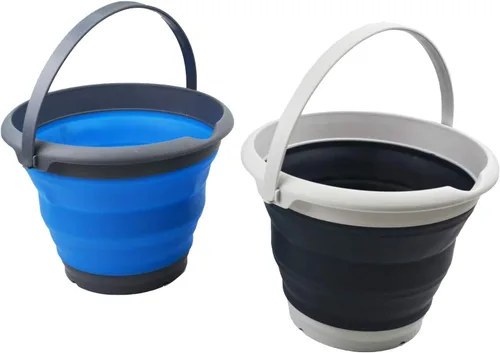 SAMMART Cubo de plástico plegable de 8,5 L (2,2 galones) - Tina redonda plegable - Cubo de agua portátil para pesca - Maceta al aire libre que Azul