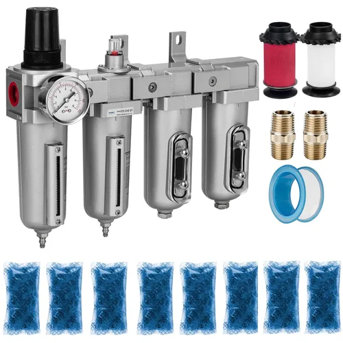 Miniatura 10 de NANPU 1/2" NPT Sistema de secado de aire de grado industrial de 3 etapas - Filtro de partículas, filtro coalescente, secador desecante y regulador