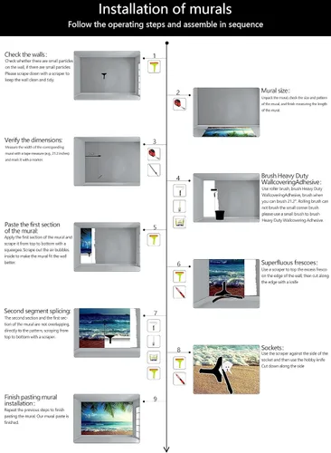 Miniatura 7 de Papel tapiz grande con escenas de playa, murales de pared con ondas oscuras para baño, sala de estar, dormitorio (no es de pelar y pegar)