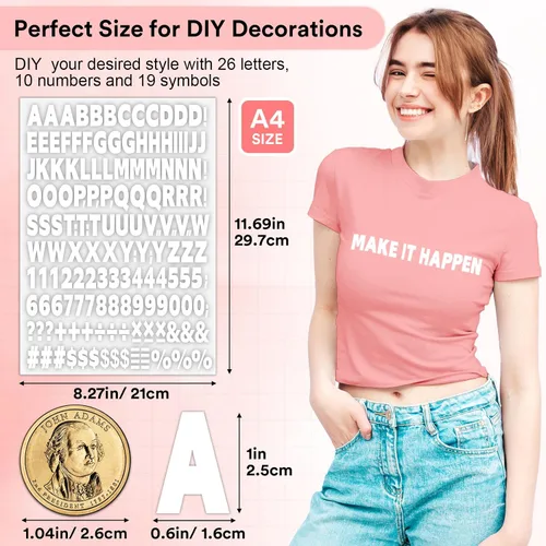Miniatura 2 de 10 hojas con 1660 piezas de letras y números para planchar, letras de vinilo de 1 pulgada para planchar con letras de transferencia térmica de la A