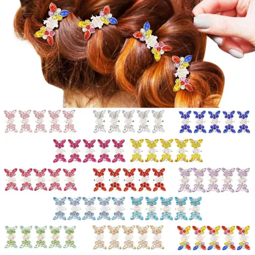 Miniatura 10 de Mini accesorios para el cabello de cristal: pinzas para el cabello con diamantes de imitación brillantes, pequeños clips de metal florales