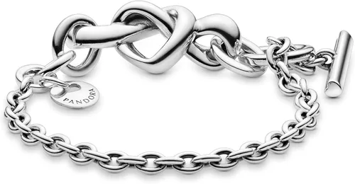 Miniatura 2 de PANDORA Pulsera de plata de ley con barra en T de corazón anudado Metal no aplica