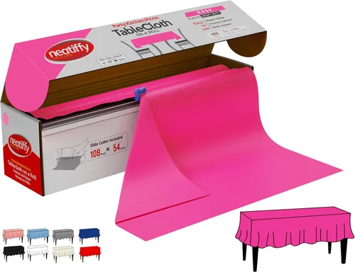 Miniatura 17 de Neatiffy Rollo de mantel de plástico desechable Mantel impermeable de 54 pulgadas x 108 pies Mantel para mesas rectangulares, cuadradas