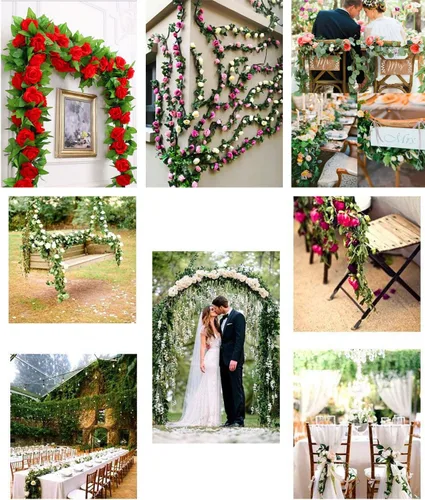 Miniatura 6 de Zhiheng Paquete de 4 vides artificiales de rosas artificiales de 78 pies con hojas verdes, flores falsas, plantas colgantes de jardín, guirnalda