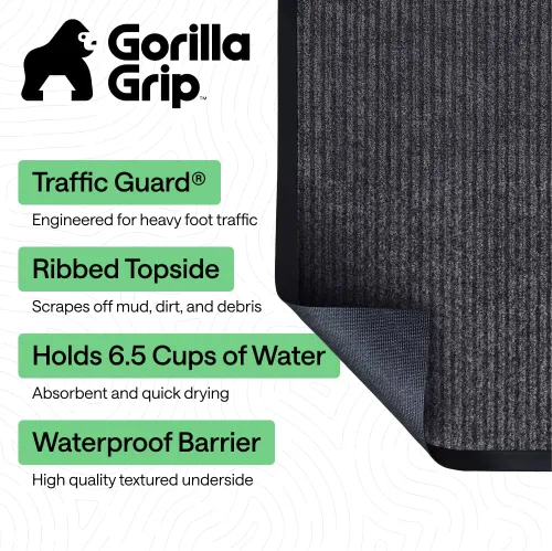 Miniatura 97 de GORILLA GRIP Tapete impermeable para puerta de protección de tráfico, 35 x 23 pulgadas, tapetes de entrada resistentes, tapetes comerciales con Negro
