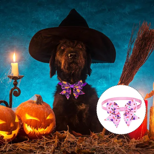 Miniatura 4 de Maitys 40 corbatines de Halloween para perros y gatos, collares básicos de corbatín para cachorros, accesorios para el cuello de gatito, accesorios