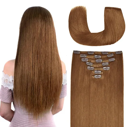 Miniatura 14 de Extensiones de cabello humano Remy de 12 pulgadas con clip para mujer, extensiones de cabello humano sedoso y liso, 1.76 onzas, 4 piezas