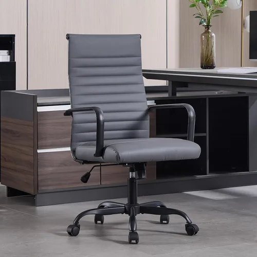 Miniatura 16 de Silla de oficina, ergonómicas ejecutivas para sala de conferencias, silla de escritorio de cuero acanalado con soporte lumbar, silla giratoria