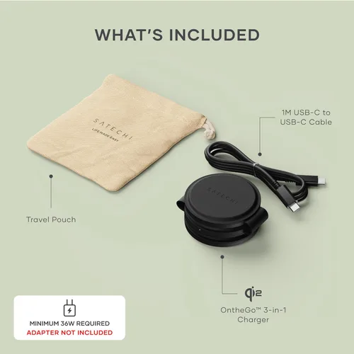 Miniatura 2 de Satechi OntheGo™ Cargador inalámbrico 3 en 1, cargador portátil Qi2 con carga rápida de 15 W para iPhone 17 a 12 Series, 5W para Apple Watch y 5W