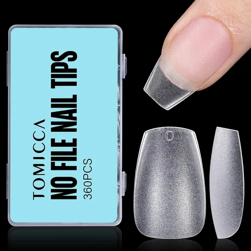 Miniatura 30 de TOMICCA Puntas de uñas extra cortas en forma de ataúd, 240 piezas de uñas postizas acrílicas de cobertura completa para manicura con extensión, 15