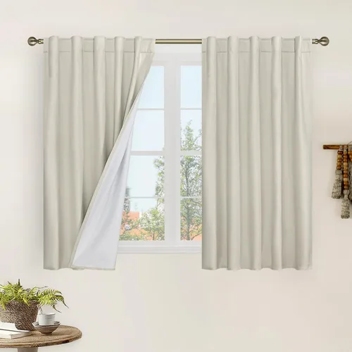 Miniatura 55 de LAMIT Cortinas de lino natural 100 % opacas para ventana, para dormitorio, 45 pulgadas, cortinas térmicas con textura de lino estilo granja