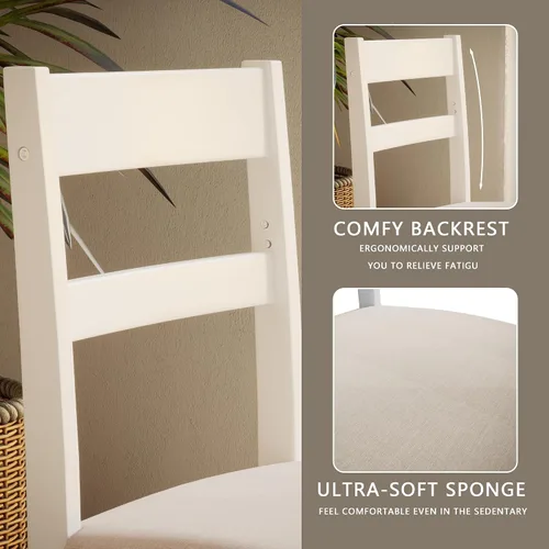 Miniatura 3 de Juego de 2 sillas de cocina de madera maciza para comedor, cocina y comedor, color blanco
