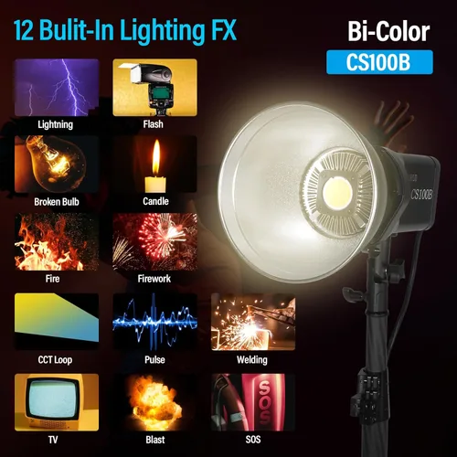 Miniatura 3 de SIRUI CS100B 100W bicolor LED luz de video, 2700K-6500K luz diurna iluminación continua, CRI 96, TLCI 98 3600Lux/m, montaje Bowens, control APP 12
