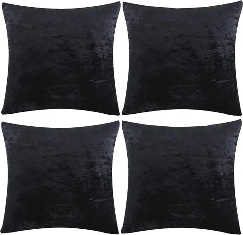 GIGIZAZA Juego de 4 fundas de almohada decorativas de terciopelo suave de 16 x 16 pulgadas, color negro, fundas de cojín cuadradas decorativas