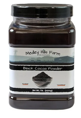 Cacao en polvo negro de Medley Hills Farm 1 libra en envase reutilizable - Excelente cacao en polvo negro para hornear - Procesado holandés - Sin