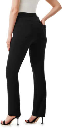 Miniatura 3 de AFITNE Pantalones de vestir para mujer de 27293133 pulgadas, pierna recta, elásticos, con bolsillos con cremallera