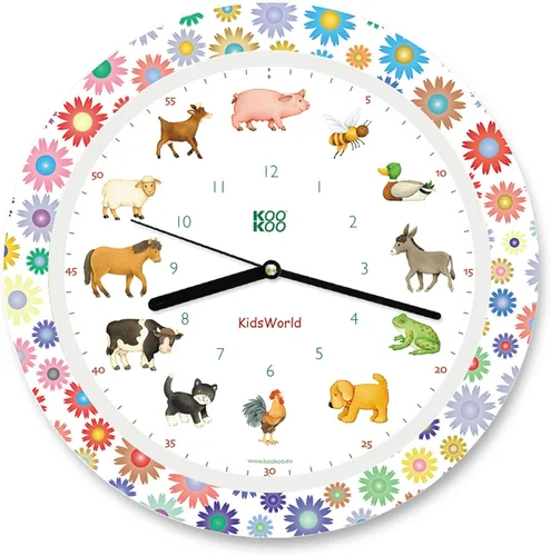 Miniatura 14 de KOOKOO Kids World Sunny Flower - Reloj de pared para niños con sonidos naturales, 12 animales de granja Flor soleada