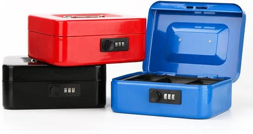 Miniatura 7 de Decaller Caja de dinero con cerradura de combinación, caja de seguridad de metal pequeña con bandeja de dinero, 7 4/5 x 6 4/5 x 3 3/5 pulgadas