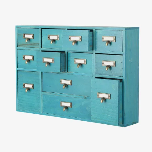 Miniatura 15 de Gabinete de boticario con 16 cajones con mesa, baúles y gabinetes de boticario, gabinete para catálogo de tarjetas de biblioteca, caja de Azul