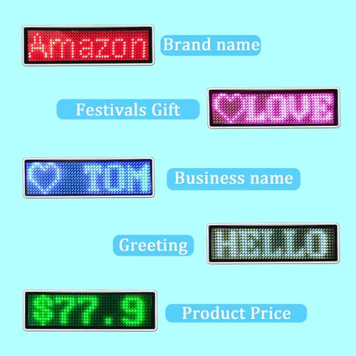 Miniatura 5 de Insignias de nombre LED, insignias de tarjetas de visita, pantalla de desplazamiento para restaurante, tienda, fiesta, bar, tablero de nombre LED