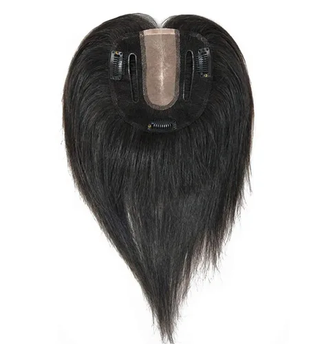 Real Human Hair Nano Mono Hair Crown Topper Hairpiece Clips in Toupee Wiglet for Thinning Hair, 6 inches Dark Brown