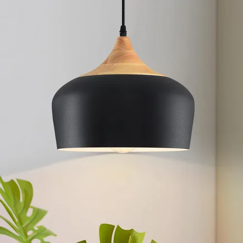 Miniatura 13 de Lámpara colgante moderna negra sobre isla de cocina, iluminación colgante industrial, lámpara colgante de techo de madera ajustable para comedor