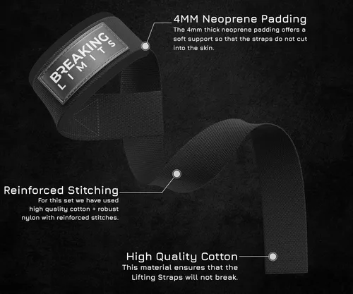 Miniatura 6 de Correas de gimnasio Breaking Limits Correas de levantamiento de peso para muñecas Paquete – Correas de levantamiento para entrenamiento