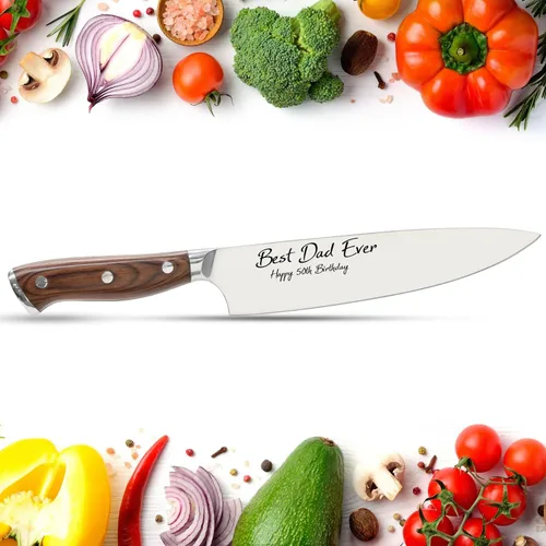 Miniatura 3 de Cuchillo de chef profesional de acero inoxidable – Cuchillo japonés de cocina ultra afilado grabado personalizado – 8 pulgadas con toque