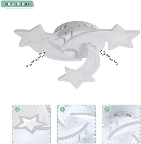 Miniatura 7 de Goeco Lámpara de techo Kidsroom, 3 modos de luz (3000 K/4500 K/6000 K) acrílico blanco cerca del techo, lámpara de techo de dibujos animados