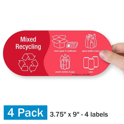 Miniatura 2 de SmartSign Paquete de 4 etiquetas adhesivas de reciclaje mixto de 3.75 x 9 pulgadas con símbolos, poliéster laminado de 5 mil con adhesivo 2-3.75" X
