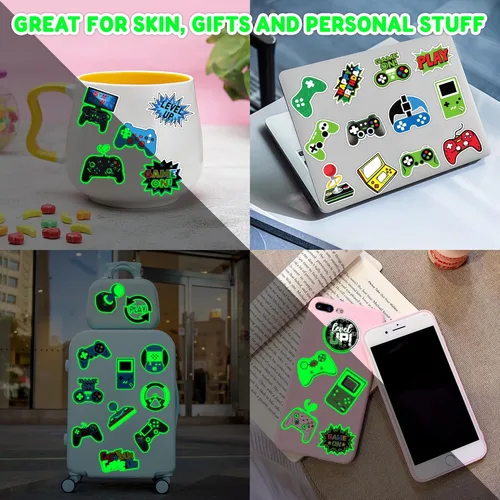 Miniatura 5 de 96 piezas de tatuajes de videojuegos que brillan en la oscuridad para niños, calcomanías de tatuajes falsos temporales luminosos para niños, Luminous