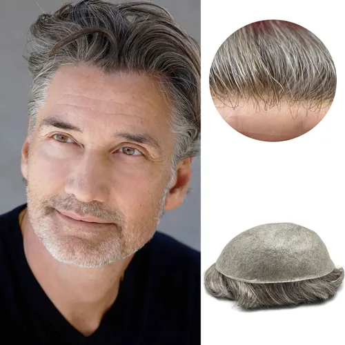 Miniatura 51 de Tupé para hombre 100% europeo cabello humano tupé para hombres piel ultra fina para hombre piezas de pelo sistema de reemplazo V-Looped Natural