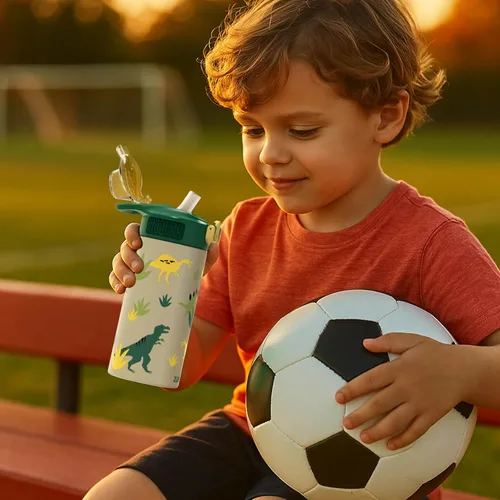 Miniatura 15 de Zak Designs Sage Kids - Botella de agua para la escuela, viajes o en casa, botella de agua de acero inoxidable de 14 onzas con pajilla, asa y tapa