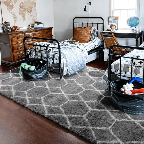Miniatura 8 de ONASAR Alfombras de área para sala de estar y dormitorio, alfombra esponjosa lavable de 5x8 pies gris y blanca, alfombra de piso suave, afelpada