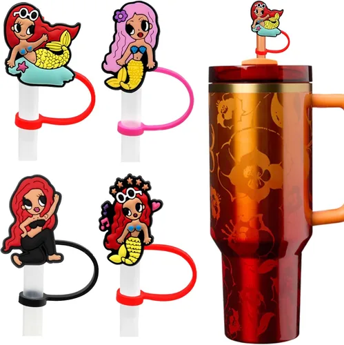 Cubierta de Pajita, 4 Piezas de Tapas para Pajillas para Taza Stanley de 30oz y 40oz con Asa, Tapas de Silicona con Diseño de Sirena para Pajillas