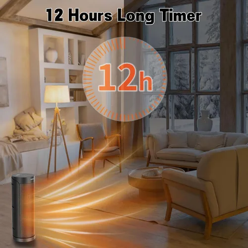 Miniatura 6 de QOWETU - Calentador de espacio portátil para uso en interiores con control remoto, calentador eléctrico oscilante de 70°, 17 pulgadas, temporizador
