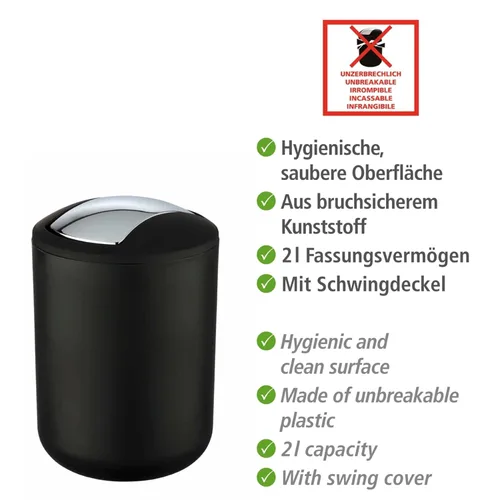 Miniatura 2 de WENKO 21211100 Cubo giratorio Brasil Black S - irrompible, capacidad 2 L, elastómero termoplástico (TPE), 5.5 x 7.5 x 5.5 in, negro