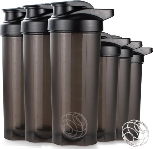 Paquete de 6 botellas mezcladoras de proteínas para mezclas de proteínas, tazas agitadoras para batidos de proteínas, 3 piezas de 24 onzas y 3