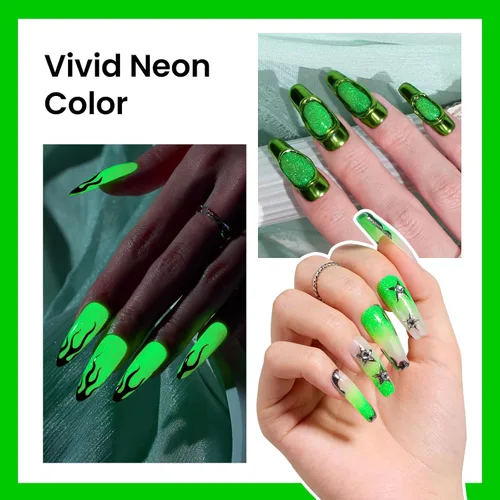Miniatura 3 de Beetles - Esmalte de uñas de gel verde luminoso que brilla en la oscuridad, esmalte de uñas de gel que se absorbe con lámpara LED UV, arte de uñas
