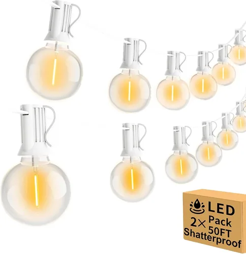 Miniatura 11 de ST38 - Tira de luces para exteriores, 50 pies, resistente para patio, con 26 bombillas LED regulables de plástico inastillables, ST38 de 0.6 W